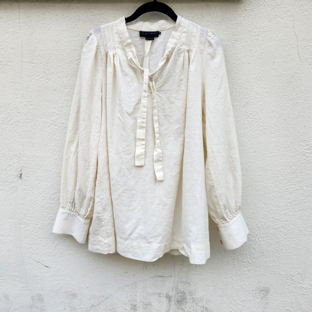 HATCH Ivory Tie Neck Wool Blend Blouse - Picture 3 of 6